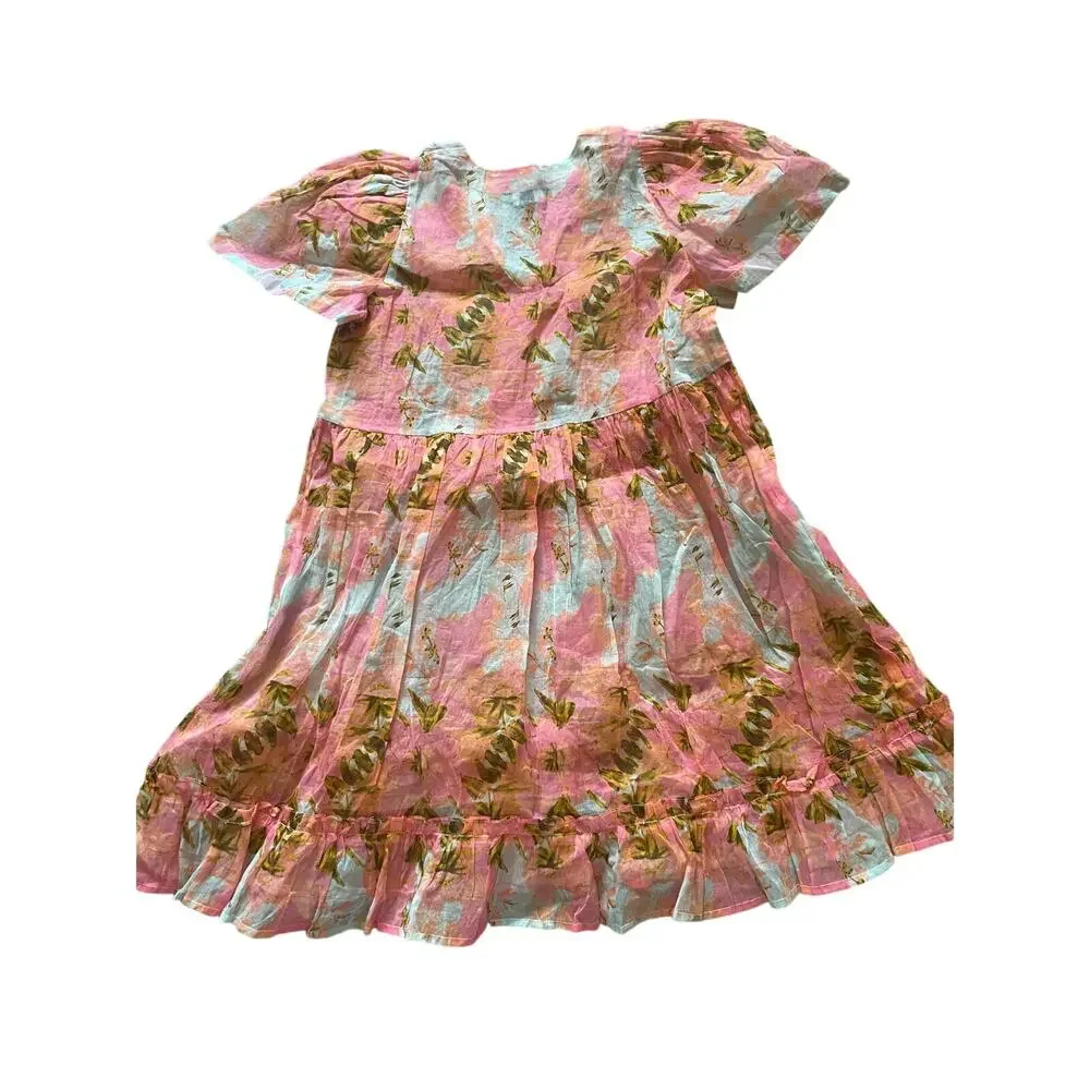 Womens Sheer Floral Watercolor Coverup Mini Dress Size Small Beach Vacation